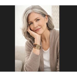 J Jill Beaded Bracelet Wide Gold Wood Stretch Boho Eclectic Earthy Artisan Coast